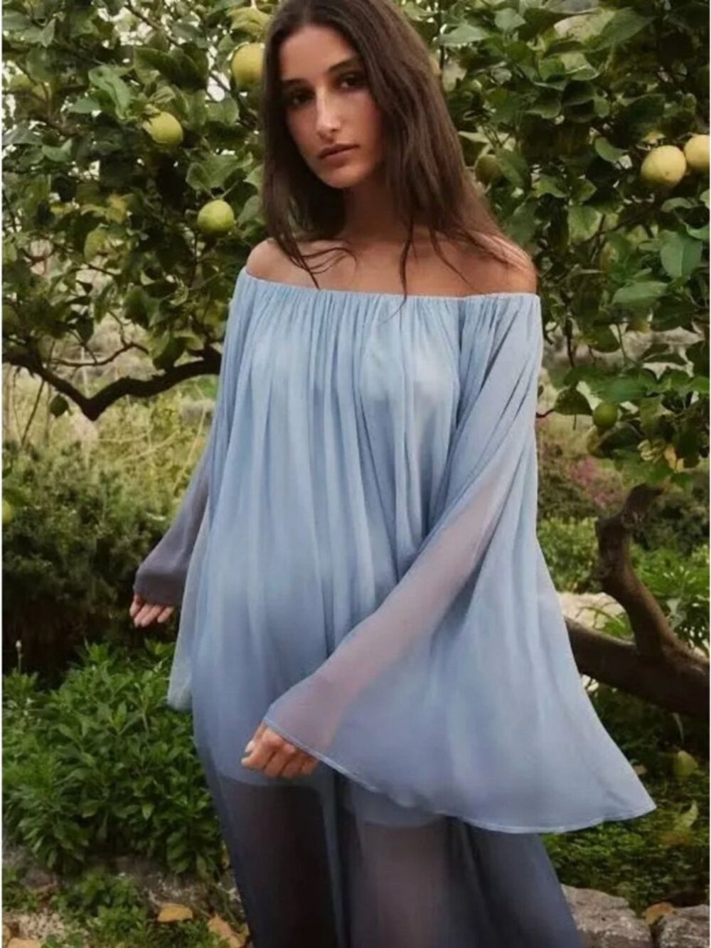 Caroline Constas Corinthia Sheer Off The Shoulder Ombre Maxi Dress Blue Size Sma - Picture 4 of 9